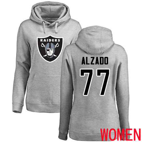 Oakland Raiders Ash Women Lyle Alzado Name and Number Logo NFL Football 77 Pullover Hoodie Sweatshirts